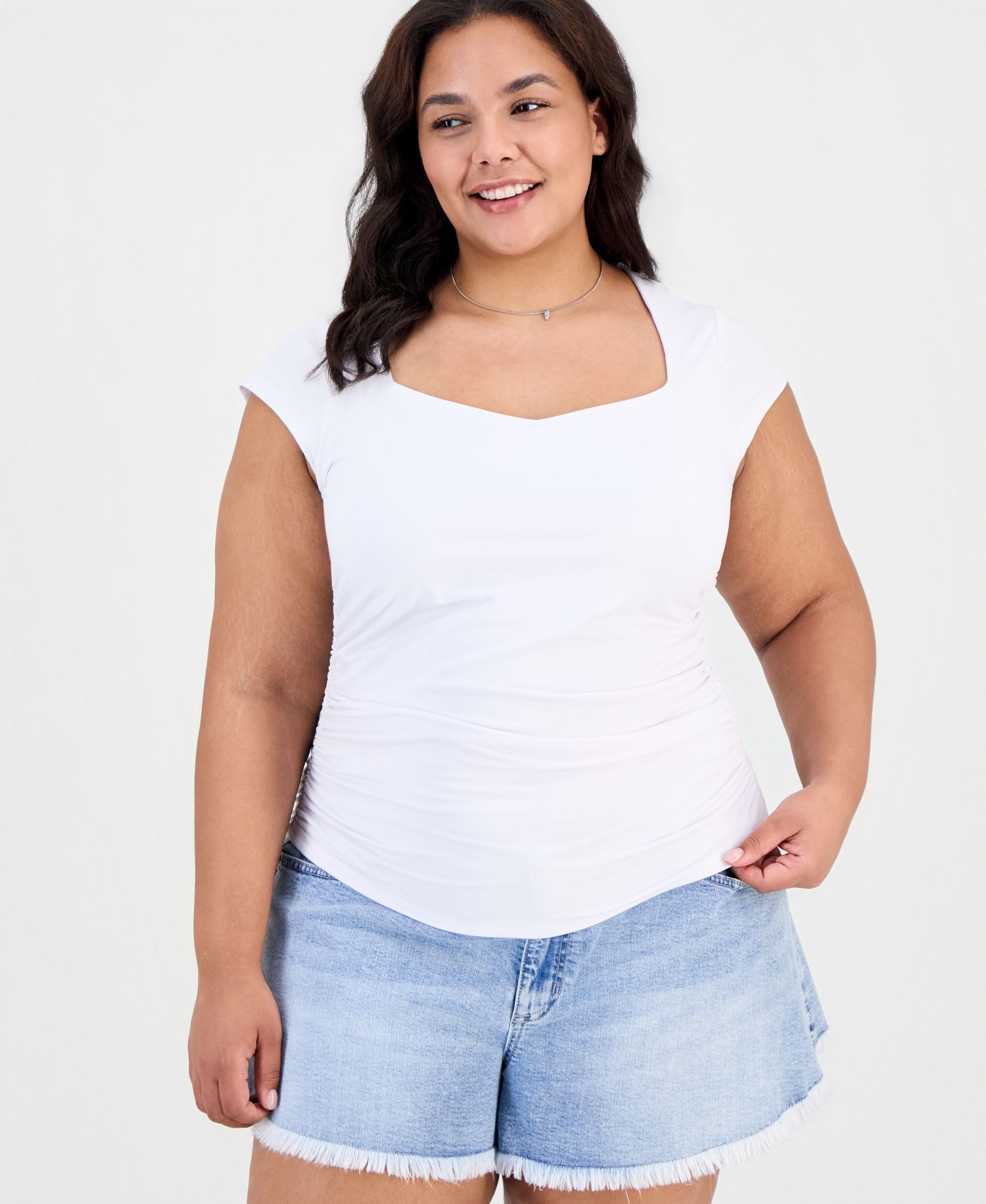 Trendy Plus Yummy Ruched Square-Neck Shrug Top