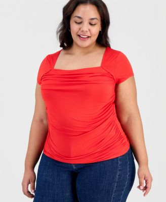Trendy Plus Yummy Ruched Square-Neck Shrug Top