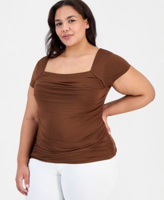 Trendy Plus Yummy Ruched Square-Neck Shrug Top