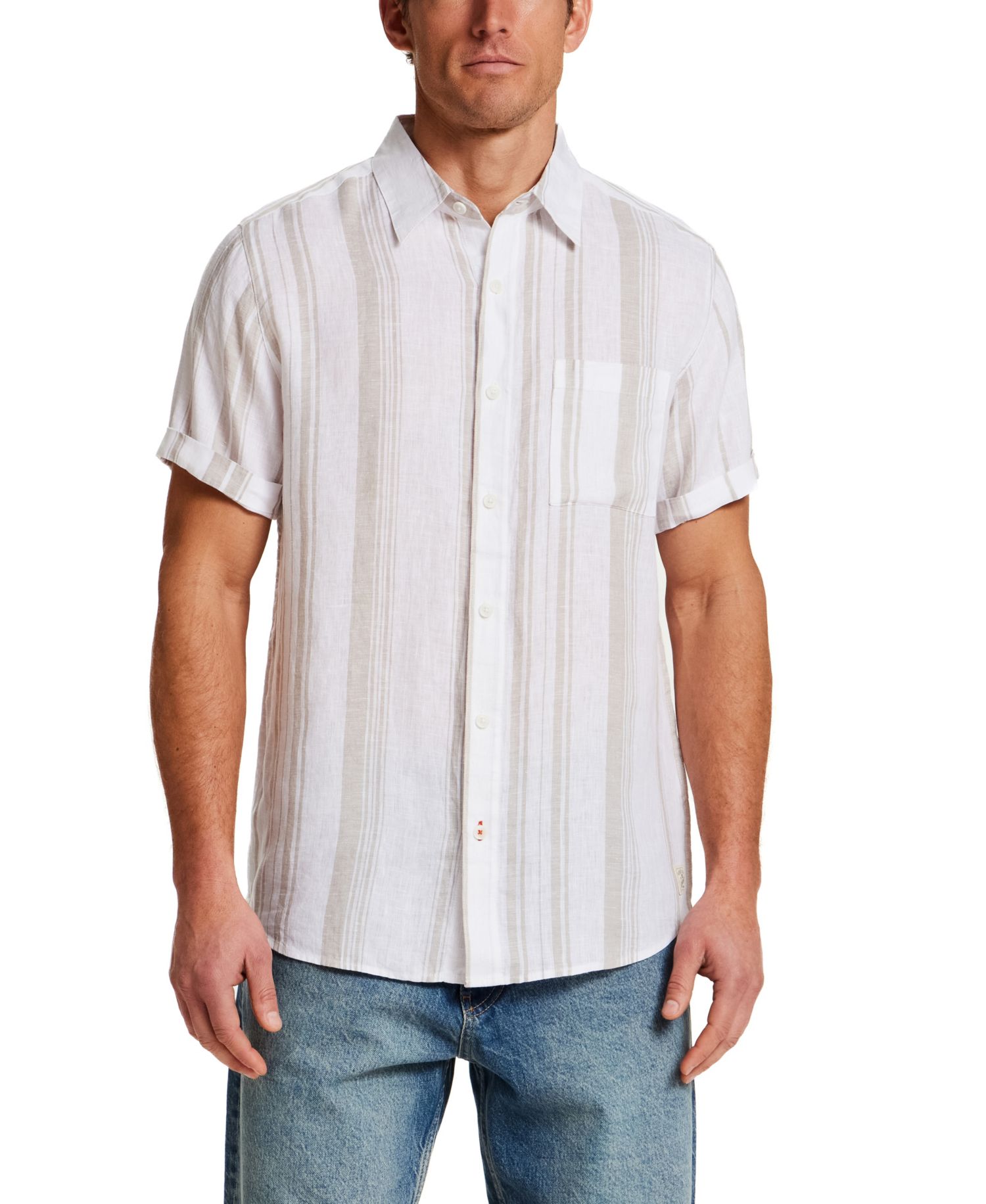 Men's Regular-Fit Button-Down 100% Linen Stripe Shirt