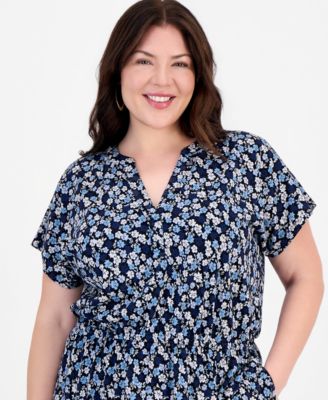 Plus Size Floral Flared Knit Midi Dress