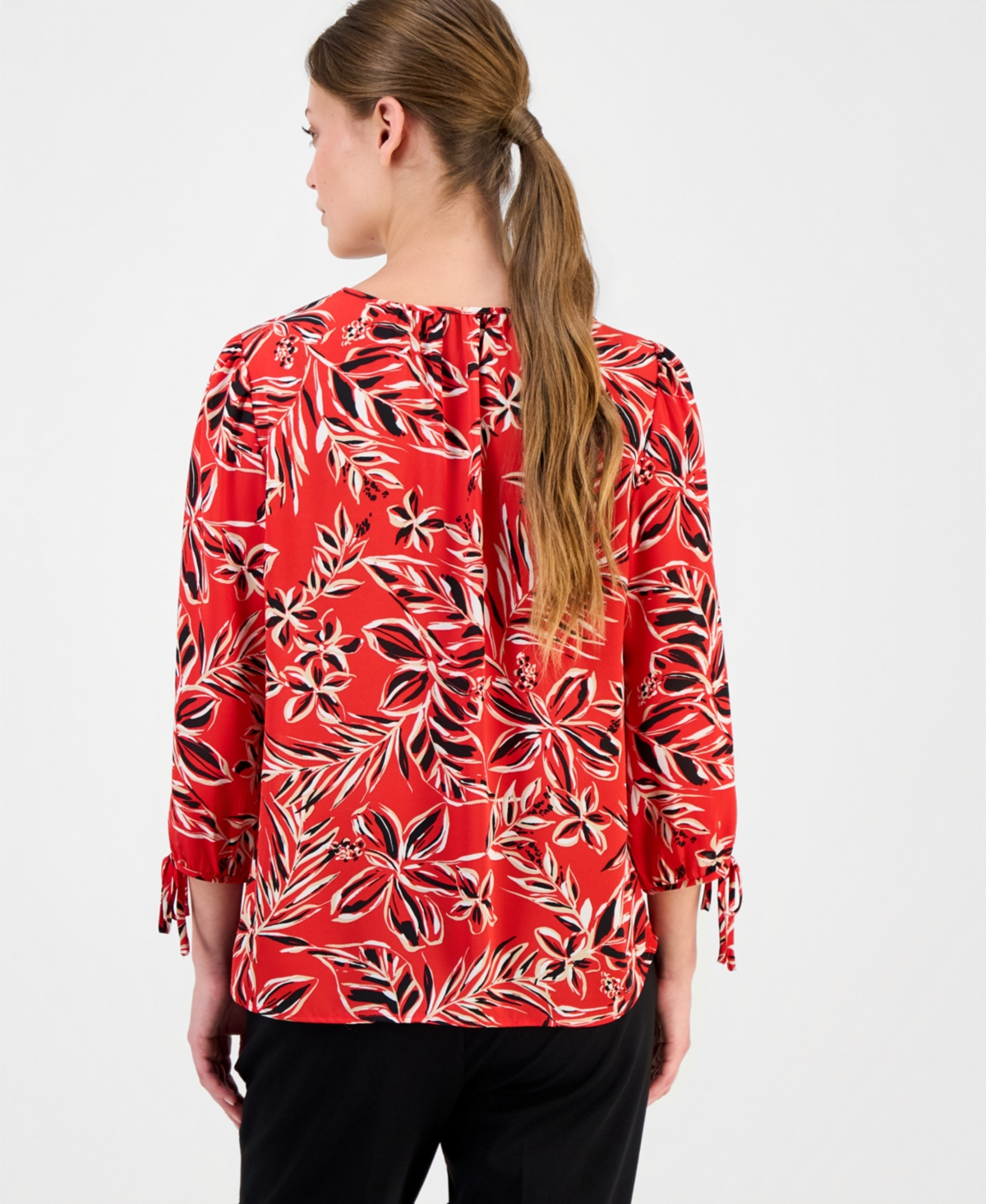 Anne Klein Essentials Petite Printed 3/4-Sleeve Top
