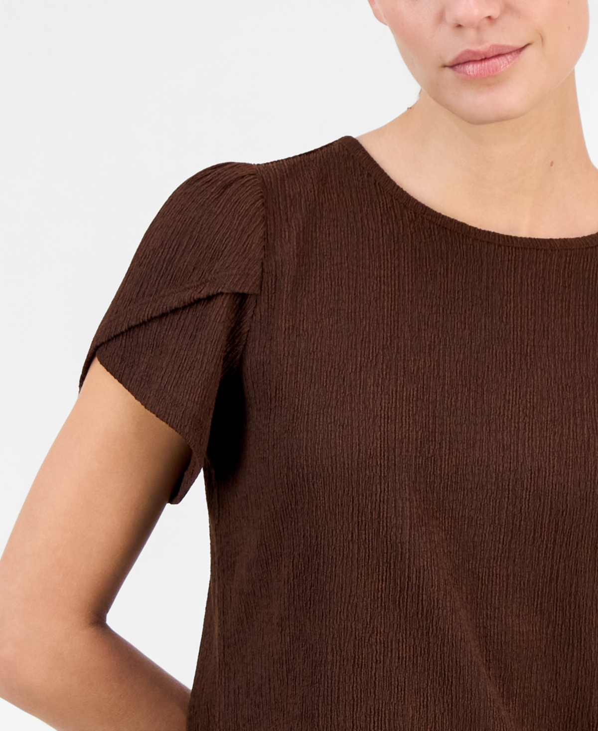 Anne Klein Essentials Petite Gathered Tulip-Sleeve Top