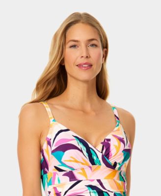 Women's Underwire Surplice Tri Printed Tankini Top