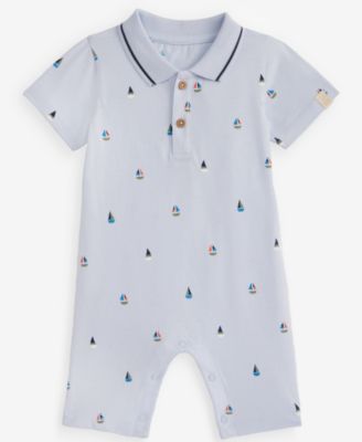 First Impressions Baby Boys 0M-24M Cotton Sailboat-Print Polo Sunsuit Macys Exclusive - Cielo 18$
