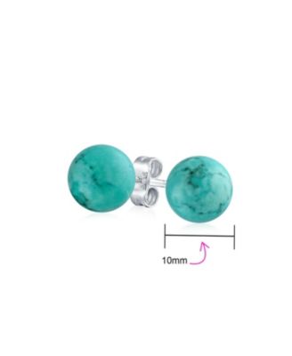 Classic 10MM Natural Stone Bead Ball Stud Earrings .925 Sterling Silver