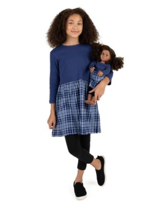 Leveret Toddler Girls Matching Doll 100 Cotton Long Sleeve Skirt Dress - Plaid navy blue 35$
