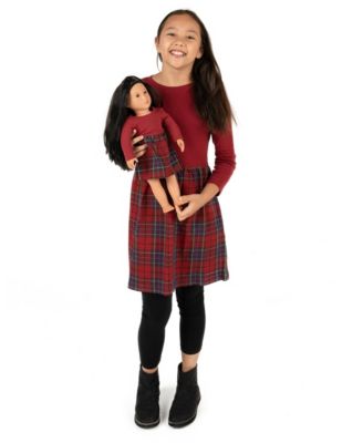 Leveret Toddler Girls Matching Doll 100 Cotton Long Sleeve Skirt Dress - Plaid red 35$