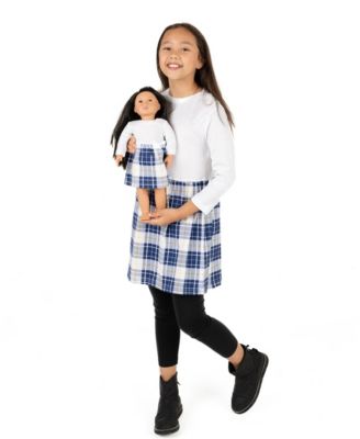 Leveret Toddler Girls Matching Doll 100 Cotton Long Sleeve Skirt Dress - Plaid whiteblue 35$
