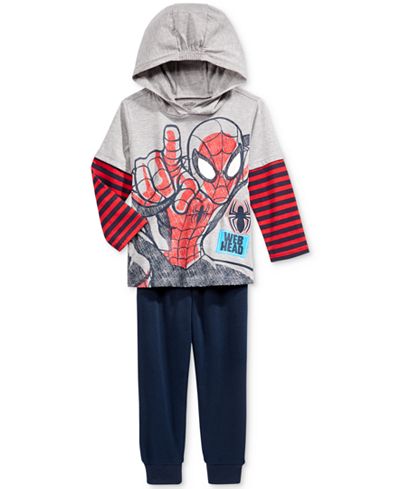 Nannette Little Boys' 2-Pc. Spider-Man Graphic-Print Long-Sleeve Shirt & Pants Set