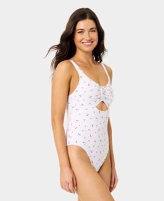 Women's Ditsy Wide Rib Tunneled One-Piece Swimsuit