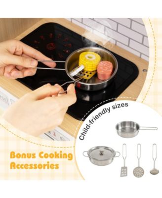 Kids Wooden Kitchen Playset with Realistic Lights & Sounds, Fun Interactive Toy