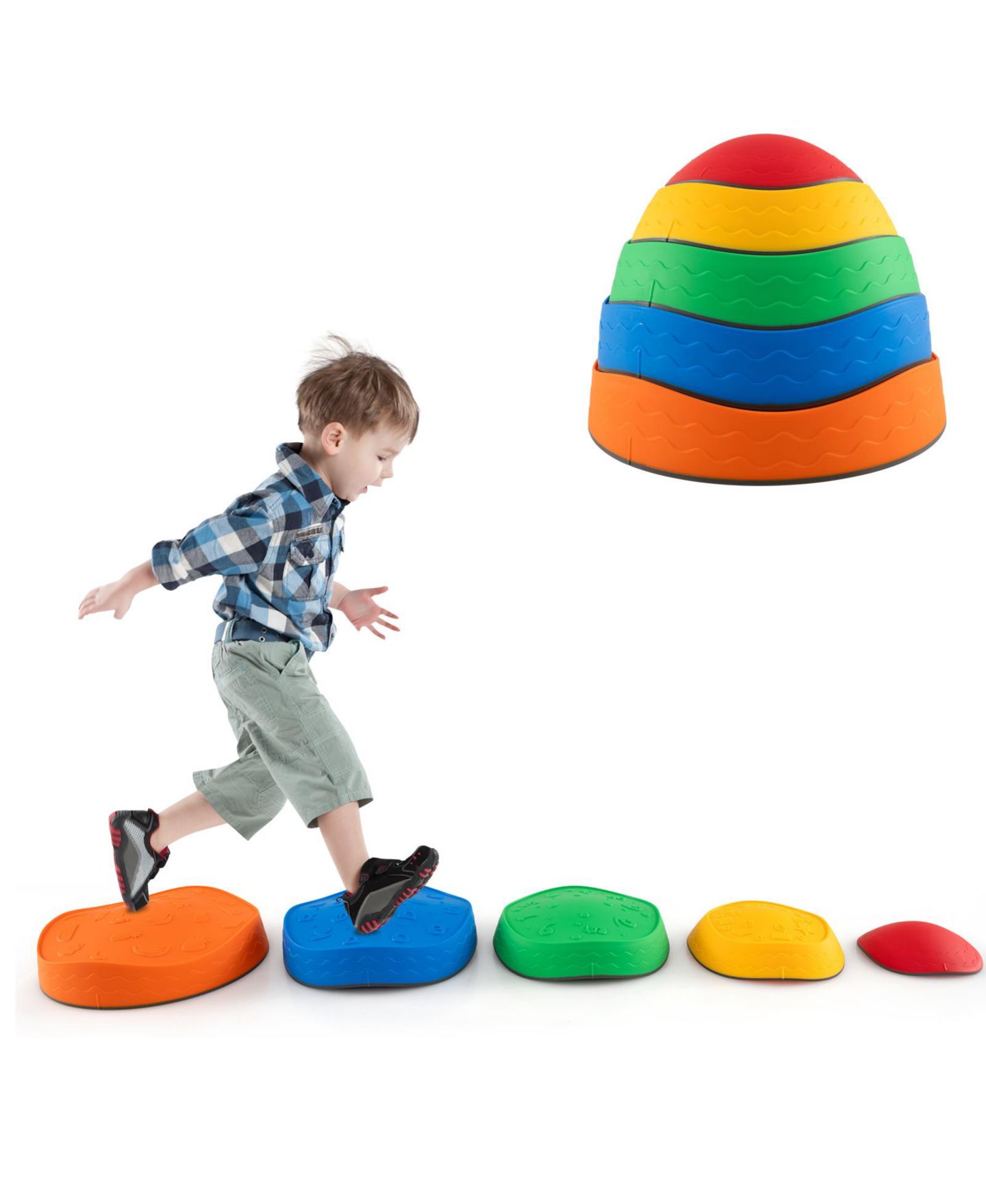 Детские игрушки Mecale 5-Piece Stackable Round Stepping Stone Set, 177 lb. Capacity, Ages 3+, цвет: Жёлтый — фото 1