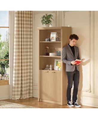 Tall Book Shelf and Bookcase, Wooden Bookcase with Doors, Modern Book Case with Large Storage Cabinet