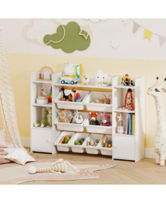 Large Kids Storage Organizer with 8 Bins and Bookshelf