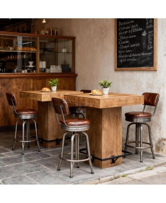 37.4" H Square Bar Table, Wooden Bistro Pub Table with Metal Footrest