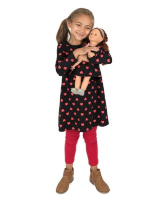Toddler Girls Matching Doll Long Sleeve Cotton Crew Neck A-Line Dress