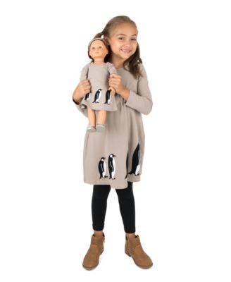 Big Girls 6-14 Matching Doll Long Sleeve Cotton Crew Neck A-Line Dress