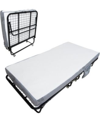 Folding Bed with Mattress, 75" x 38" Folded Bed with 5 Memory Foam Mattress and Sturdy Metal Frame, Rollaway Guest Beds on Wheels for Adults