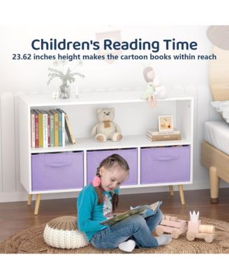 Kids Bookcase and Bookshelf, Toy Storage Cabinet Organizer with 3 Collapsible Fabric Drawers for Playroom, Living Room