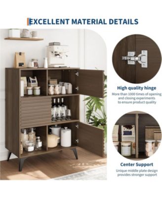 31" Fluted Sliding Door Sideboard,Modern Wooden Storage Cabinet with Metal Base, Floor-Standing Storage Cabinet