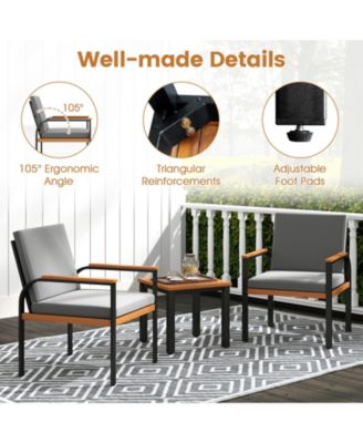 3 Pieces Patio Furniture Set Outdoor Bistro Conversation Set w/ Acacia Wood Side Table