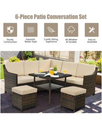 6PCS Rattan Patio Sectional Sofa Set Cushioned Conversation Furniture Set