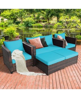5PCS Outdoor Patio Rattan Conversation Sofa Furniture Set w/ Cushions