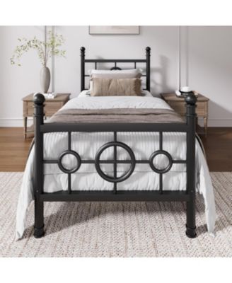 Size Metal Bed Frame with Vintage Circular Headboard and Footboard, Heavy-Duty Iron Platform Bed, No Box Spring Needed, Easy Assembly