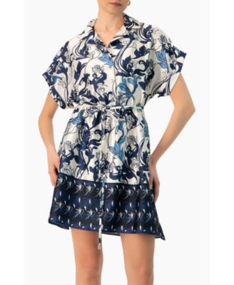 Women's Short Printed Dress with Dropped Sleeves