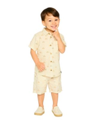 Toddler Boys Poplin Shirt Beige Safari Print