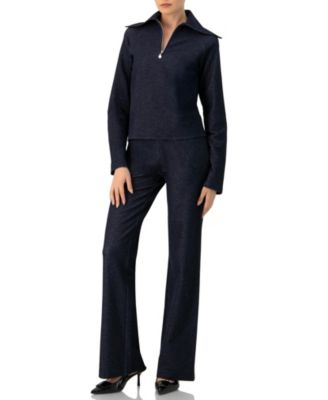 Women's Ribbed Knit Sweater with Neckline Zipper