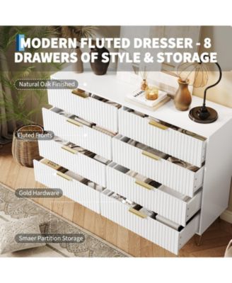 Fluted 8-Drawer Dresser for Bedroom, Wide Modern Wooden Chest of Drawers