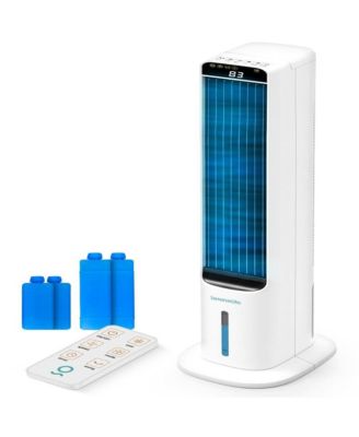 Portable Evaporative Air Cooler Tower Fan Detachable Water Tank, 60° Oscillation, 3 Modes, 4 Ice Packs & Remote Control, White