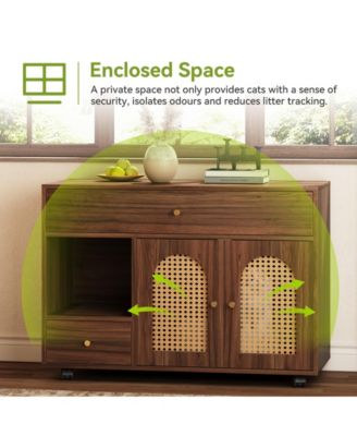 Cat Litter Box Enclosure - Stylish Cabinet on Wheels with Drawers for Easy Movement and Storage
