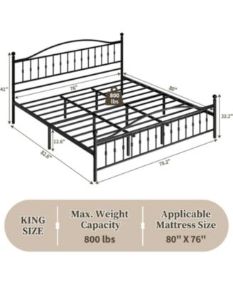 King Size Metal Platform Bed Frame with Vintage Circular Headboard and Footboard, Heavy-Duty Iron Frame, No Box Spring Needed, Noise-Free Design