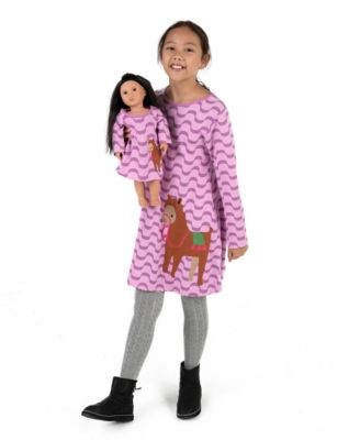 Little Girls 6-14 Matching Doll Long Sleeve Cotton Crew Neck A-Line Dress