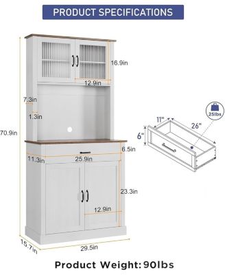 Kitchen Pantry Cabinet with Microwave Stand & Coffee Bar,Wooden Freestanding Hutch Cabinet with Adjustable Shelves and 4 Doors