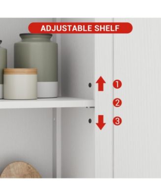 Bathroom Cabinet, 50.4" Storage Cabinet with Glass Doors and Adjustable Shelves, Freestanding Kitchen Pantry Cabinet