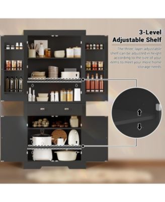 72" Kitchen Pantry Cabinet with Drawer, Doors and Shelves, Wood Farmhouse Storage Cabinet, Large Storage Cupboard for Living Room