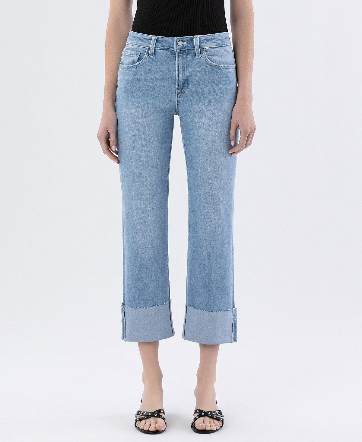 Vervet Women's High Rise Cuffed Straight Jeans view 1 — MAYCSS fashion products