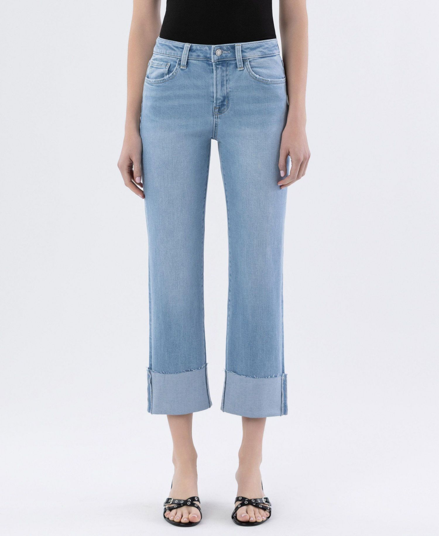 Women's High Rise Cuffed Straight Jeans