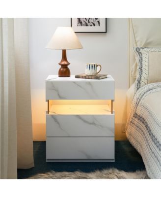 LED Nightstands with 3 Storage Drawers, Modern Bedside Tables with Acrylic Board LED Lights, End Table for Bedroom