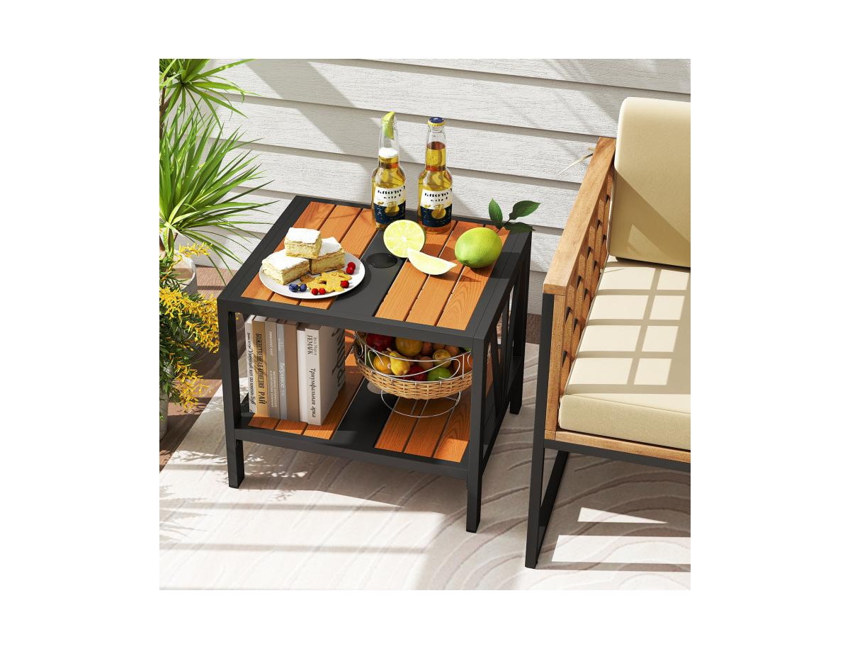 Slickblue Outdoor Side Table with Umbrella Hole and Shelf
