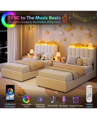 Twin Boucle Upholstered Platform Bed Frame Wavy Headboard Storage Bookcase 2 Drawers No Box Spring Space-Saving White