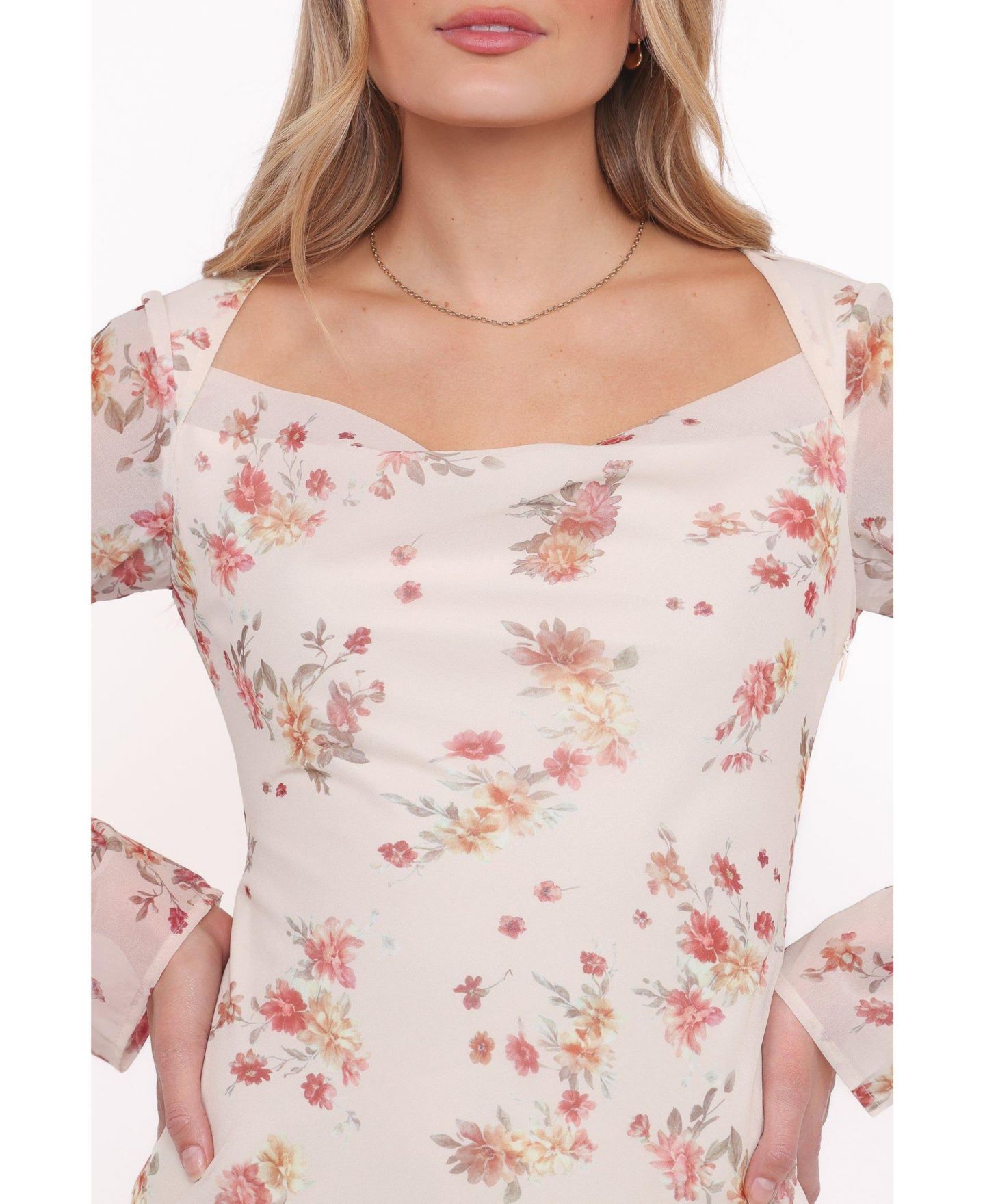 Женское платье Petal and Pup Everlyn Long Sleeve Mini, цвет: Кремовый с принтом — фото 4