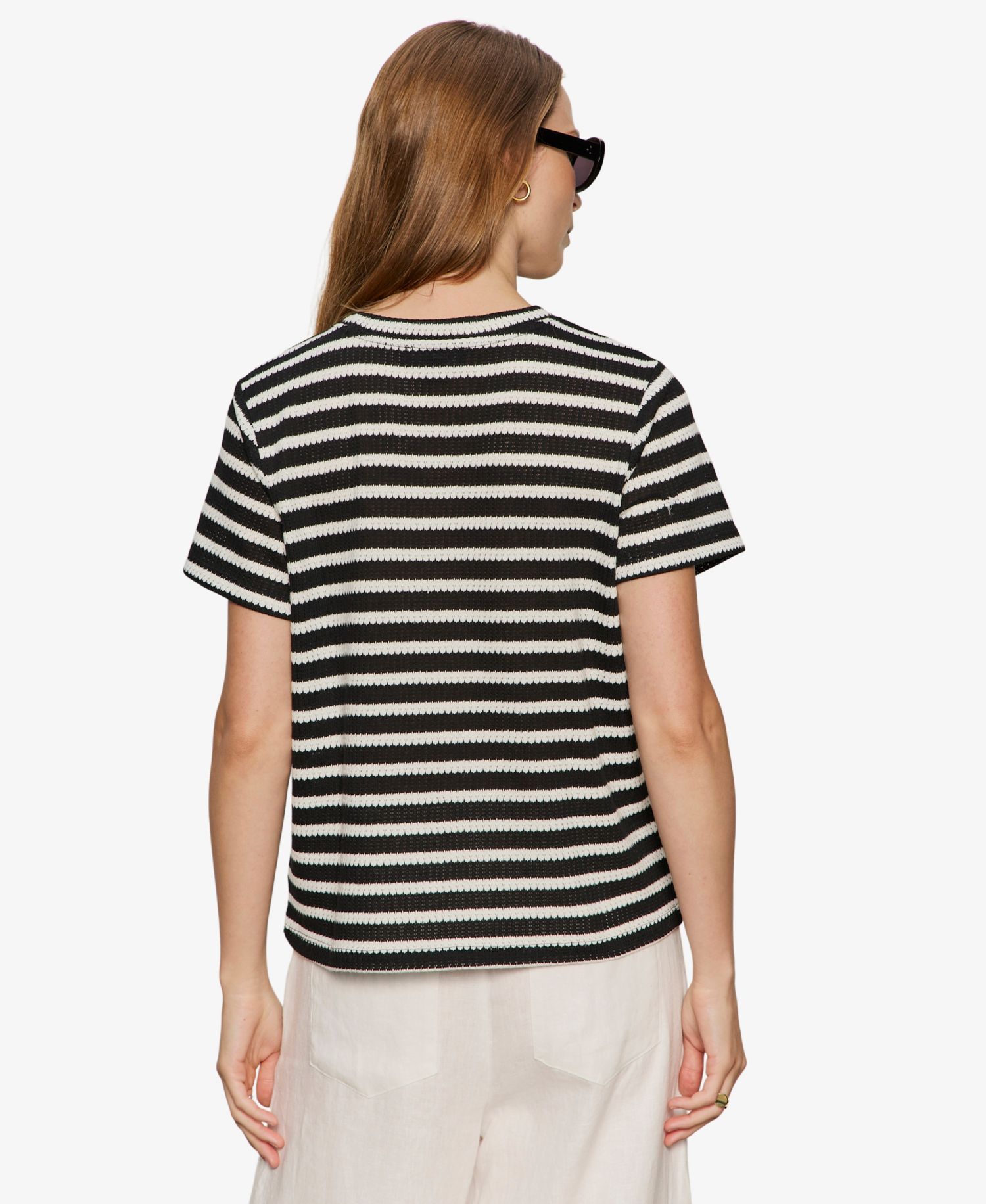 Petite Striped Crewneck Textured T-Shirt