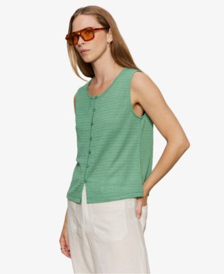 Women's Crewneck Button-Front Textured Top