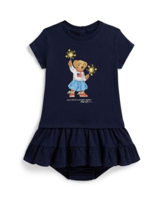 Baby Girls' Short Sleeve Polo Bear Tiered Dress and Bloomer 2-Piece Set