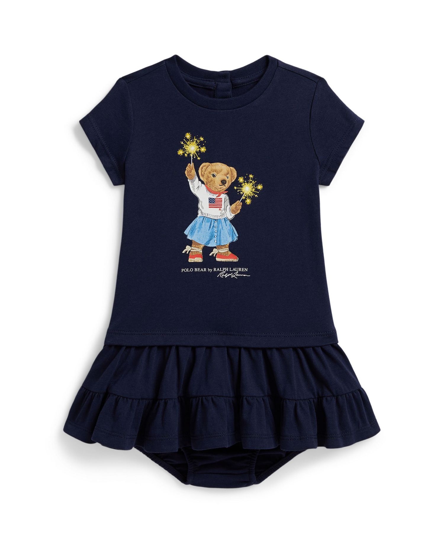 Baby Girls' Short Sleeve Polo Bear Tiered Dress and Bloomer 2-Piece Set